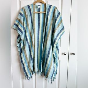 Woman’s Aerie Striped Blue Multicolor Cover Up Kimono with Tassels Sz 0/S